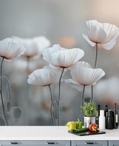 hvid valmue vægmaleri kaldet White Poppies af Assaf Frank til soveværelser og stuer hvid valmue vægmaleri kaldet White Poppies af Assaf Frank til soveværelser og stuer