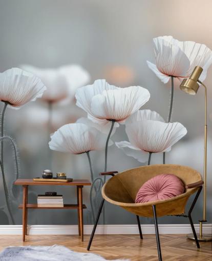 mural de amapolas blancas llamado White Poppies de Assaf Frank para dormitorios y salas de estar mural de amapolas blancas llamado White Poppies de Assaf Frank para dormitorios y salas de estar