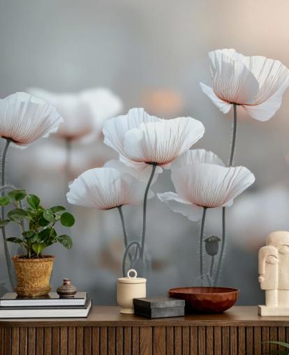 murale con papaveri bianchi chiamato White Poppies di Assaf Frank per camere da letto e salotti murale con papaveri bianchi chiamato White Poppies di Assaf Frank per camere da letto e salotti