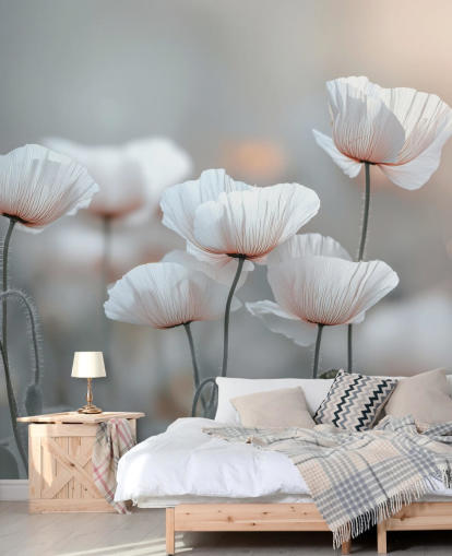 weißes Mohngemälde namens White Poppies von Assaf Frank für Schlafzimmer und Wohnzimmer weißes Mohngemälde namens White Poppies von Assaf Frank für Schlafzimmer und Wohnzimmer