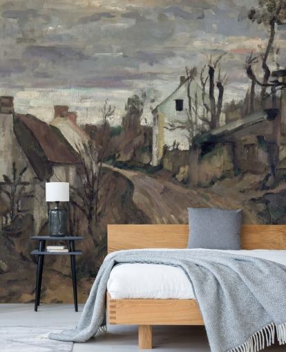 brown and grey fine art mural called Village Road, Auvers by Paul Cezanne
