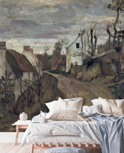 brown and grey fine art mural called Village Road, Auvers by Paul Cezanne