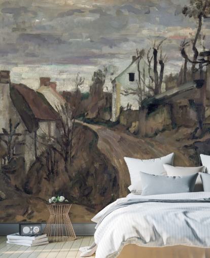 brown and grey fine art mural called Village Road, Auvers by Paul Cezanne