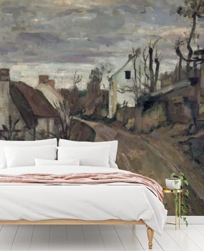 murale d'arte marrone e grigio chiamato Village Road, Auvers di Paul Cezanne