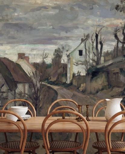 peinture murale d'art brune et grise intitulée Village Road, Auvers par Paul Cézanne