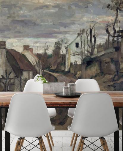 brown and gray fine art mural called Village Road, Auvers by Paul Cezanne