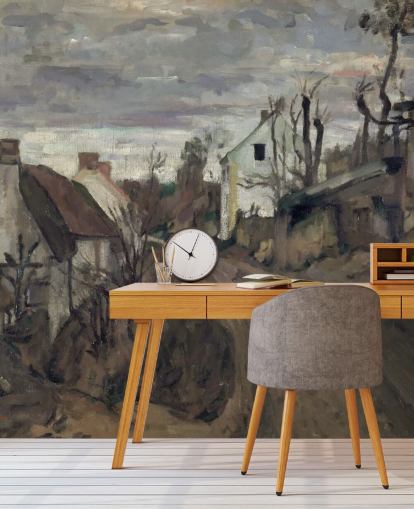 brown and grey fine art mural called Village Road, Auvers by Paul Cezanne