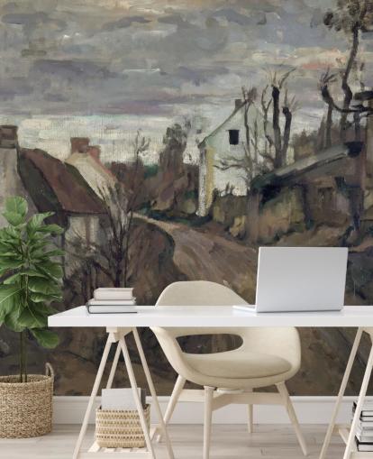 braunes und graues Kunstwandbild namens Village Road, Auvers von Paul Cezanne braunes und graues Kunstwandbild namens Village Road, Auvers von Paul Cezanne