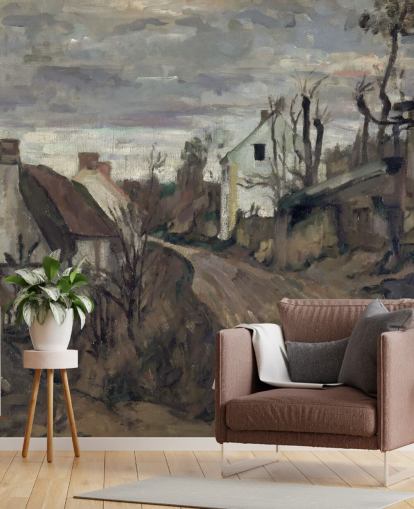 peinture murale d'art brune et grise intitulée Village Road, Auvers par Paul Cézanne