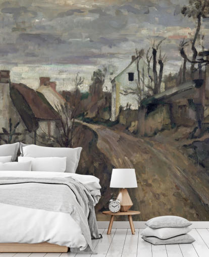 brown and grey fine art mural called Village Road, Auvers by Paul Cezanne