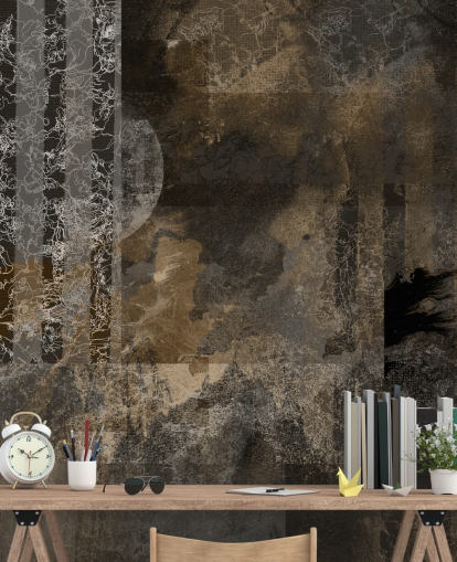 décoration murale industrielle personnalisée marron et gris appelée Earthy Grunge Elegance par Giulio Iurissevich pour les intérieurs modernes