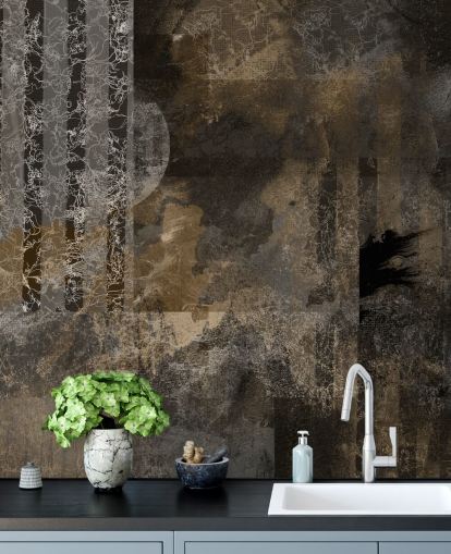 mural de decoración industrial personalizado marrón y gris llamado Earthy Grunge Elegance de Giulio Iurissevich para interiores modernos