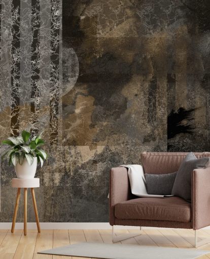 brunt og grått tilpasset industrielt dekormaleri kalt Earthy Grunge Elegance av Giulio Iurissevich for moderne interiør