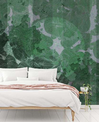 grønt tilpasset abstrakt veggmaleri kalt Emerald Leaf Harmony av Giulio Iurissevich for soverom og spiserom