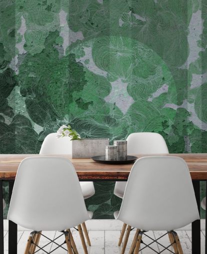 peinture murale abstraite verte personnalisée appelée Emerald Leaf Harmony de Giulio Iurissevich pour les chambres et les salles à manger peinture murale abstraite verte personnalisée appelée Emerald Leaf Harmony de Giulio Iurissevich pour les chambres et les salles à manger