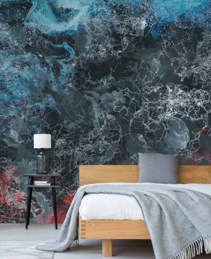 aangepaste donkere abstracte muurschildering genaamd Explosion van Giulio Iurissevich voor slaapkamers, gangen en meer aangepaste donkere abstracte muurschildering genaamd Explosion van Giulio Iurissevich voor slaapkamers, gangen en meer