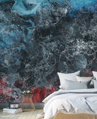 mural abstracto oscuro personalizado llamado Explosión de Giulio Iurissevich para dormitorios, pasillos y más