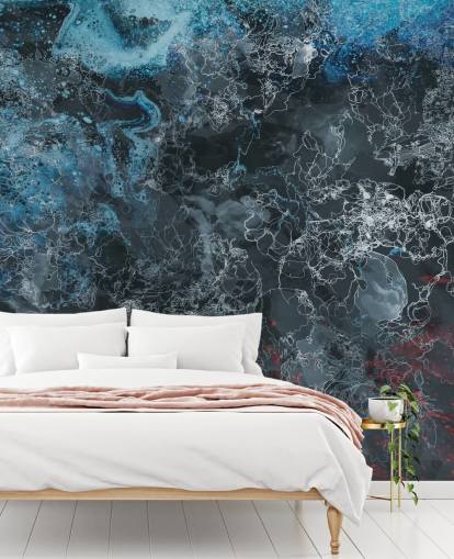 custom dark abstract mural called Explosion by Giulio Iurissevich for bedrooms, hallways and more