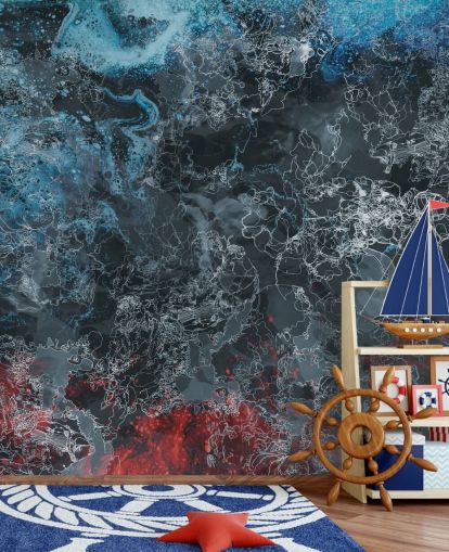murale astratto scuro personalizzato chiamato Explosion di Giulio Iurissevich per camere da letto, corridoi e altro