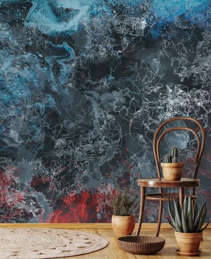 custom dark abstract mural called Explosion by Giulio Iurissevich for bedrooms, hallways and more