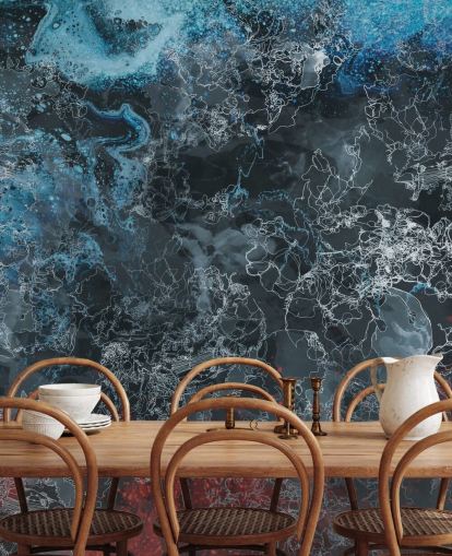 mural abstracto oscuro personalizado llamado Explosión de Giulio Iurissevich para dormitorios, pasillos y más