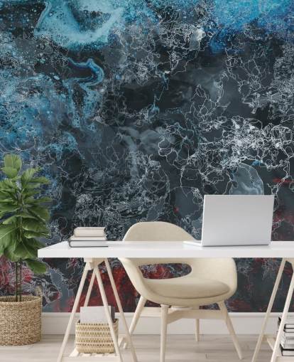 mural abstrato escuro personalizado chamado Explosion de Giulio Iurissevich para quartos, corredores e muito mais