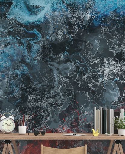 mural abstracto oscuro personalizado llamado Explosión de Giulio Iurissevich para dormitorios, pasillos y más