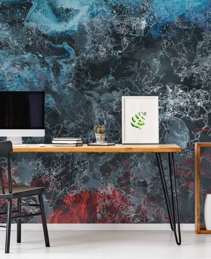 mural abstracto oscuro personalizado llamado Explosión de Giulio Iurissevich para dormitorios, pasillos y más