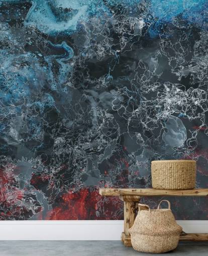 murale astratto scuro personalizzato chiamato Explosion di Giulio Iurissevich per camere da letto, corridoi e altro