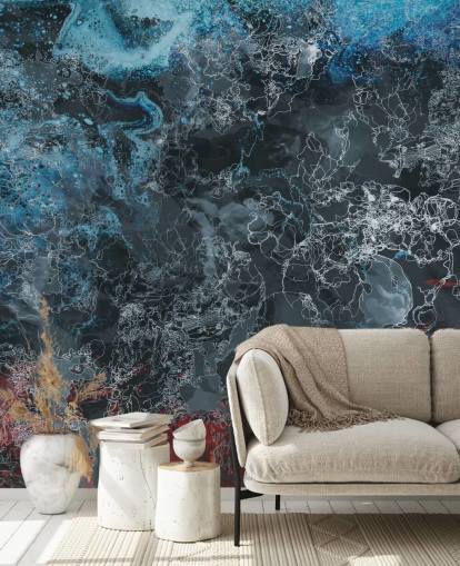 mural abstrato escuro personalizado chamado Explosion de Giulio Iurissevich para quartos, corredores e muito mais