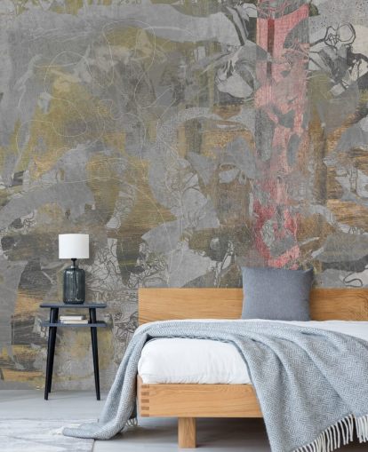 mural florestal abstrato cinza e dourado chamado Golden Mist Forest de Giulio Iurissevich mural florestal abstrato cinza e dourado chamado Golden Mist Forest de Giulio Iurissevich