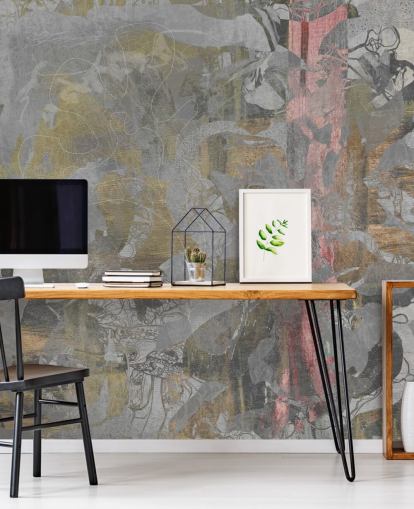 mural florestal abstrato cinza e dourado chamado Golden Mist Forest de Giulio Iurissevich