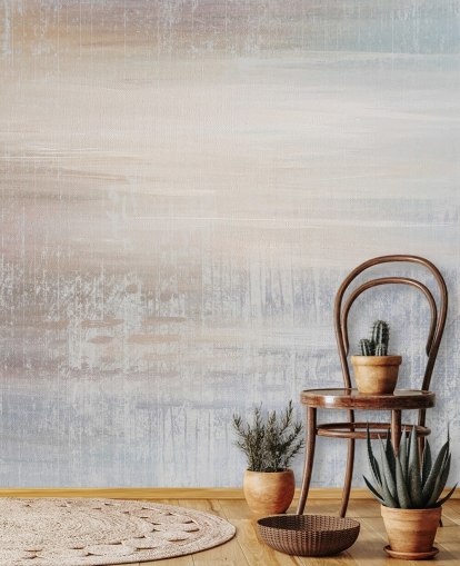 murale astratto minimalista chiamato Muted Oasis di Giulio Iurissevich per camere da letto e spazi di meditazione