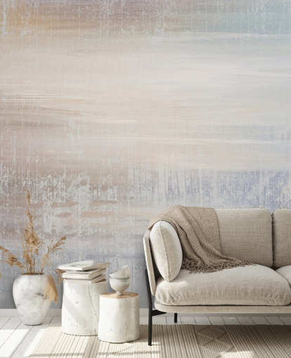 murale astratto minimalista chiamato Muted Oasis di Giulio Iurissevich per camere da letto e spazi di meditazione