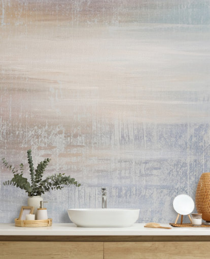 mural abstracto minimalista llamado Muted Oasis de Giulio Iurissevich para dormitorios y espacios de meditación