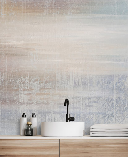 murale astratto minimalista chiamato Muted Oasis di Giulio Iurissevich per camere da letto e spazi di meditazione