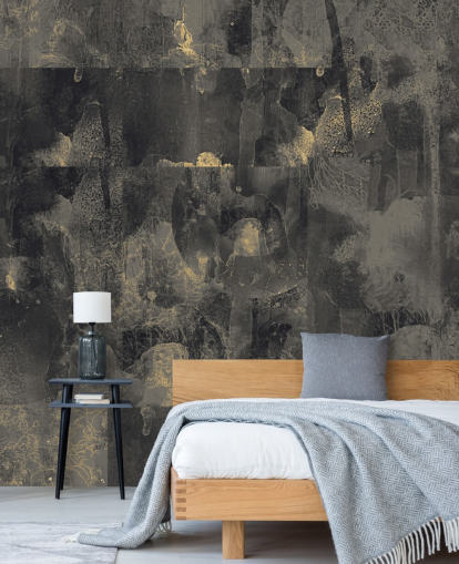 donkere aanpasbare abstracte muurschildering genaamd Nocturnal Elegance van Giulio Iurissevich voor slaapkamers