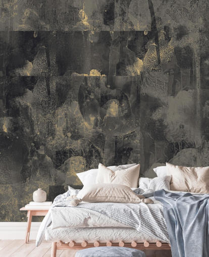 mural abstracto oscuro personalizable llamado Elegancia nocturna de Giulio Iurissevich para dormitorios