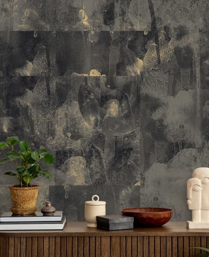 donkere aanpasbare abstracte muurschildering genaamd Nocturnal Elegance van Giulio Iurissevich voor slaapkamers