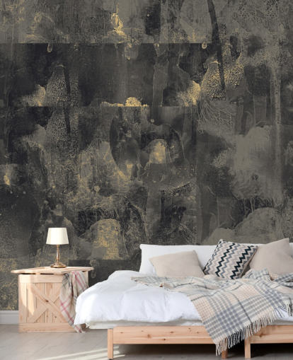 murale astratto scuro personalizzabile chiamato Nocturnal Elegance di Giulio Iurissevich per camere da letto