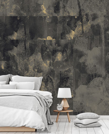 donkere aanpasbare abstracte muurschildering genaamd Nocturnal Elegance van Giulio Iurissevich voor slaapkamers