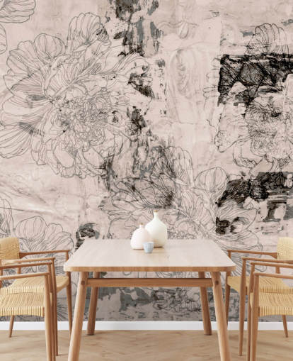 pink and gray customizable abstract floral mural called Peony Whisper Harmony by Giulio Iurissevich for bedrooms