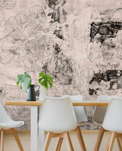 mural floral abstracto personalizable rosa y gris llamado Peony Whisper Harmony de Giulio Iurissevich para dormitorios mural floral abstracto personalizable rosa y gris llamado Peony Whisper Harmony de Giulio Iurissevich para dormitorios