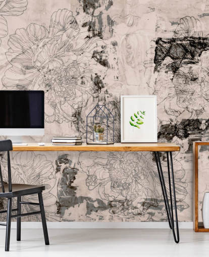 personalisierbares abstraktes Blumengemälde in Rosa und Grau namens Peony Whisper Harmony von Giulio Iurissevich für Schlafzimmer