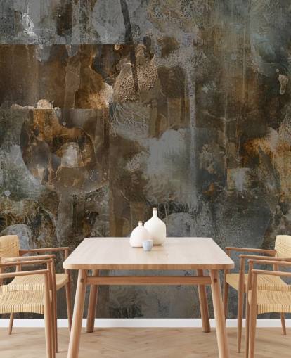 graues und braunes individuelles stimmungsvolles Wandbild namens Rustic Abstract Serenity von Giulio Iurissevich