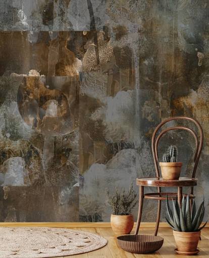 murale lunatico personalizzato grigio e marrone chiamato Rustic Abstract Serenity di Giulio Iurissevich