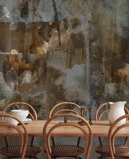 mural temperamental personalizado em cinza e marrom chamado Rustic Abstract Serenity, de Giulio Iurissevich