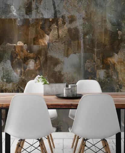 mural temperamental personalizado em cinza e marrom chamado Rustic Abstract Serenity, de Giulio Iurissevich