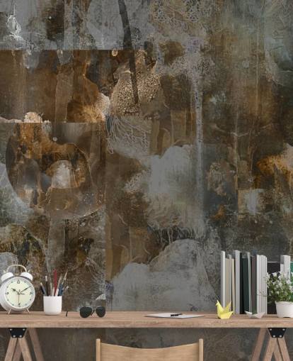 grå og brun brugerdefineret lunefuldt vægmaleri kaldet Rustic Abstract Serenity af Giulio Iurissevich