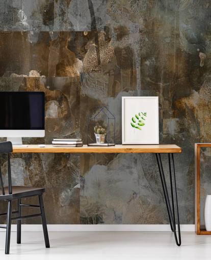 grå og brun brugerdefineret lunefuldt vægmaleri kaldet Rustic Abstract Serenity af Giulio Iurissevich